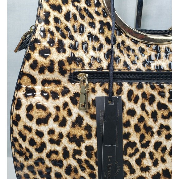 La Terre Fashion Limited Leopard Print Vega Leather Crossbody Hand Bag NWT - Picture 3 of 16
